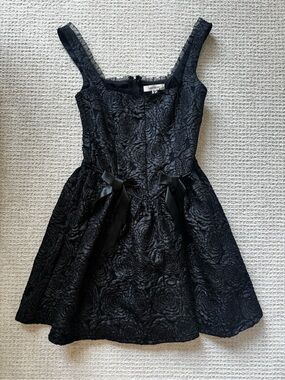 Black Floral  Party Dress with Ribbon Accents